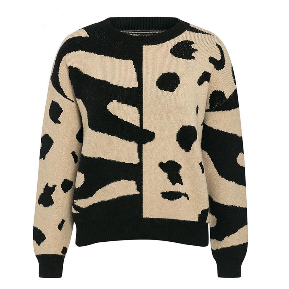 Animal Print Oversized Pullover Beige & Black - Picture 6 of 8